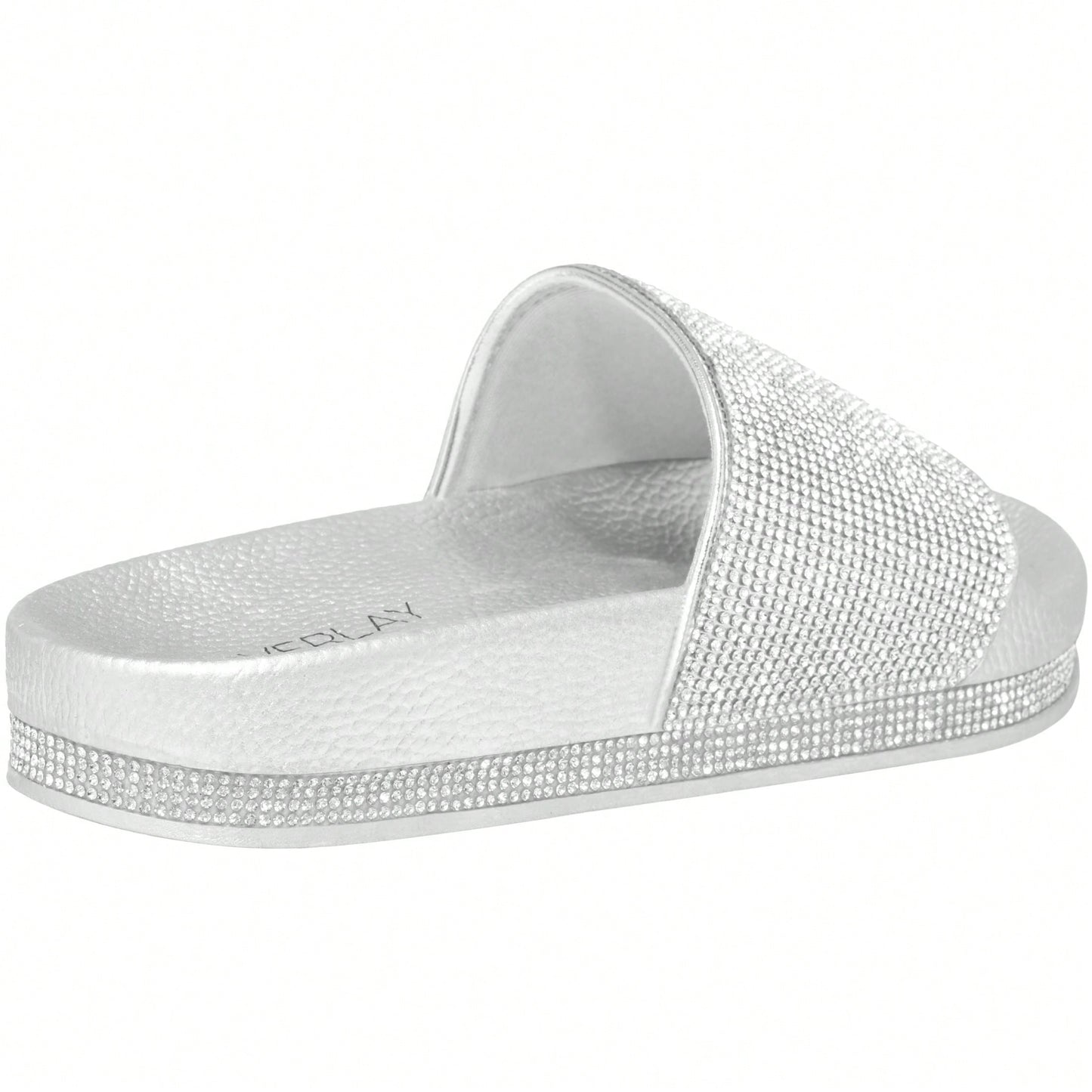 Women Rhinestone Decor Outdoor And Indoor Glamorous Black Flat Slides Rhinestone Slide Sandals