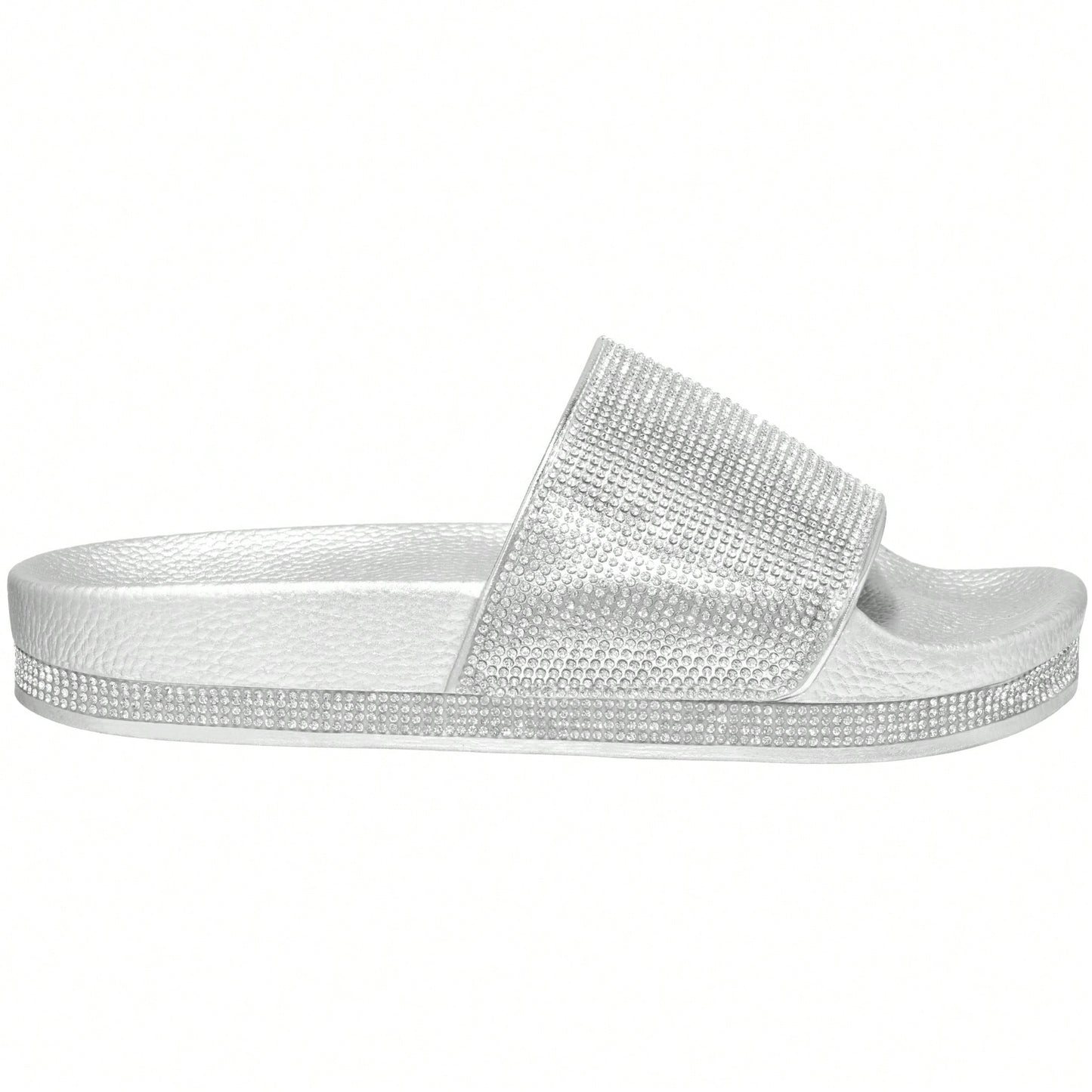 Women Rhinestone Decor Outdoor And Indoor Glamorous Black Flat Slides Rhinestone Slide Sandals