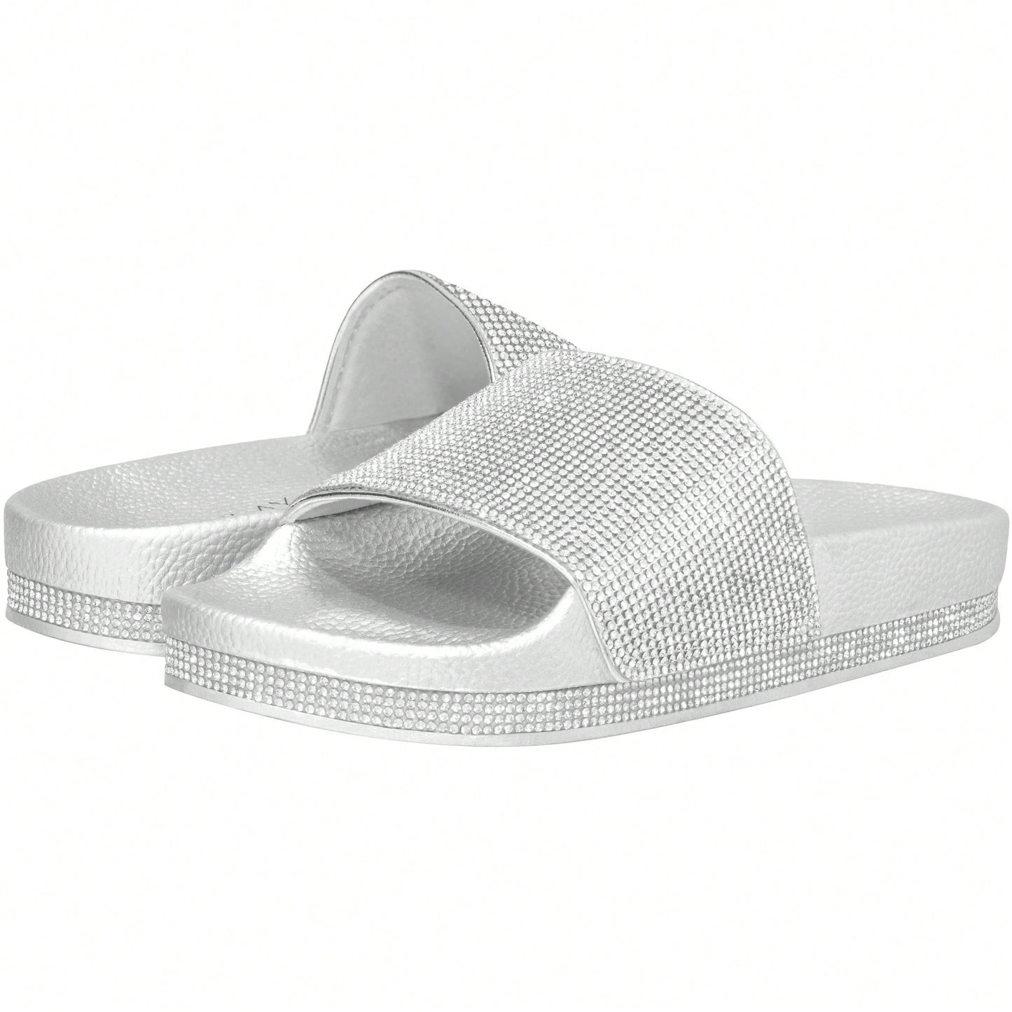 Women Rhinestone Decor Outdoor And Indoor Glamorous Black Flat Slides Rhinestone Slide Sandals