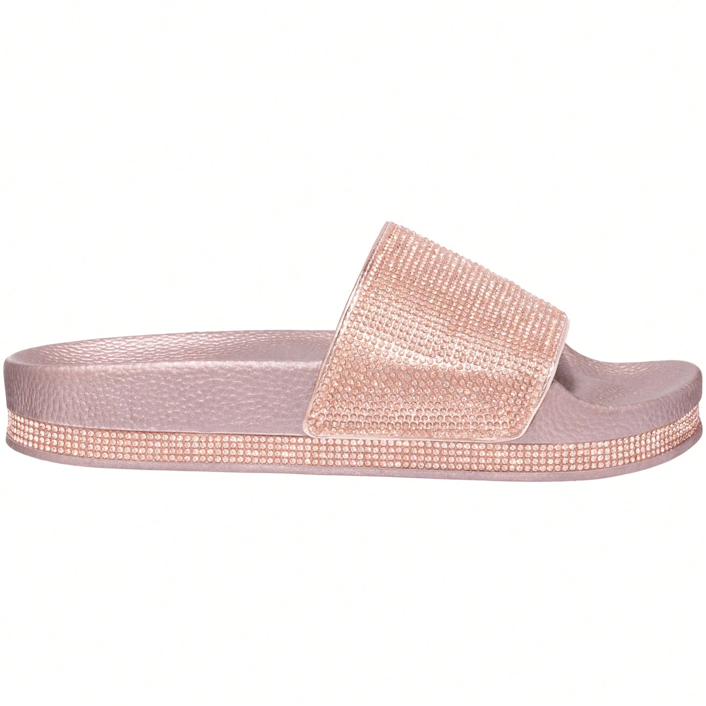 Women Rhinestone Decor Outdoor And Indoor Glamorous Black Flat Slides Rhinestone Slide Sandals