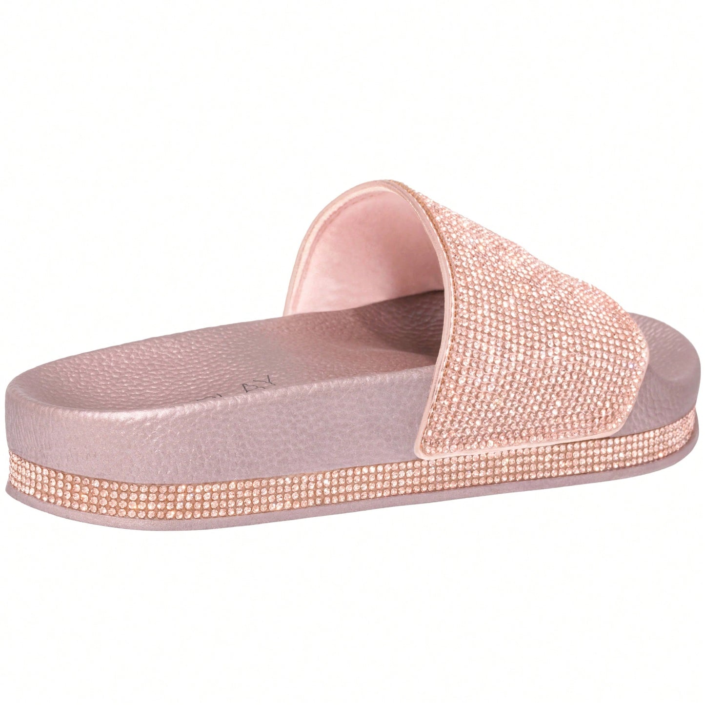 Women Rhinestone Decor Outdoor And Indoor Glamorous Black Flat Slides Rhinestone Slide Sandals