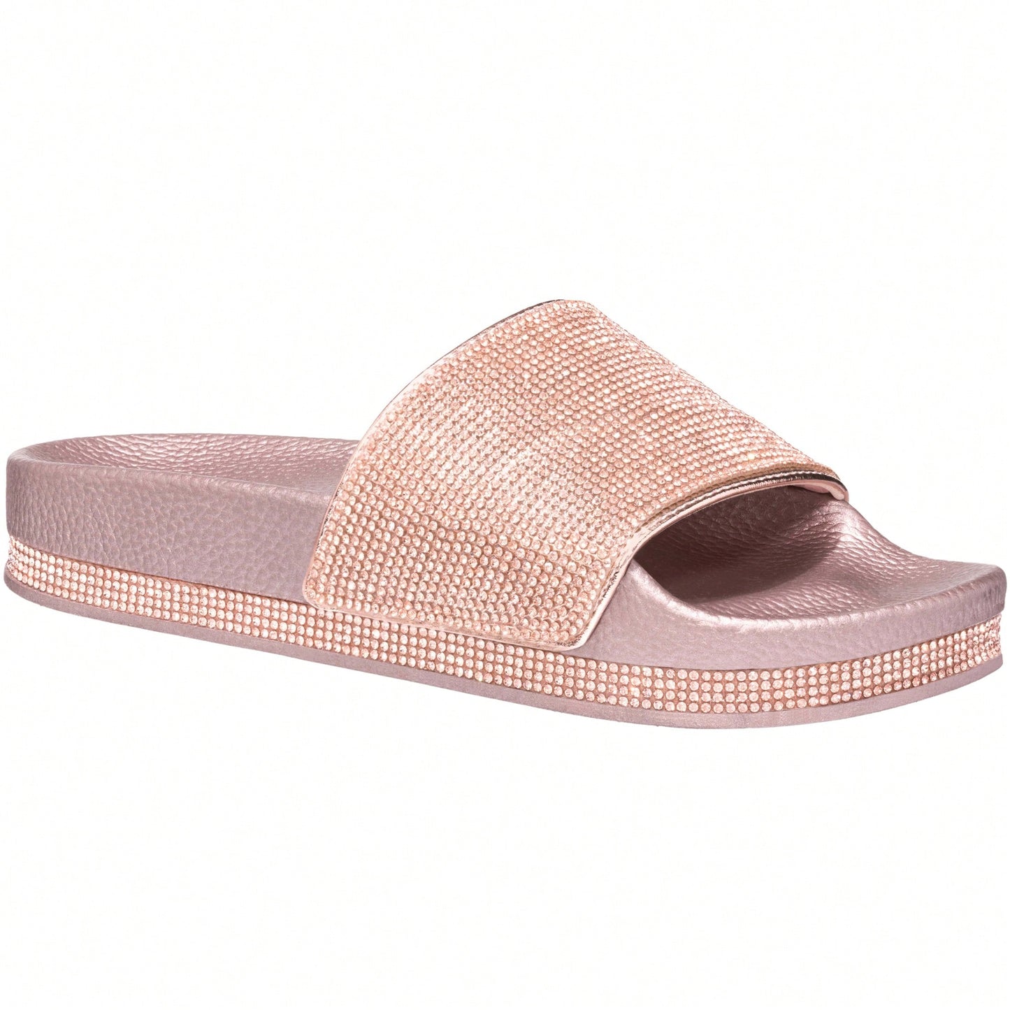 Women Rhinestone Decor Outdoor And Indoor Glamorous Black Flat Slides Rhinestone Slide Sandals