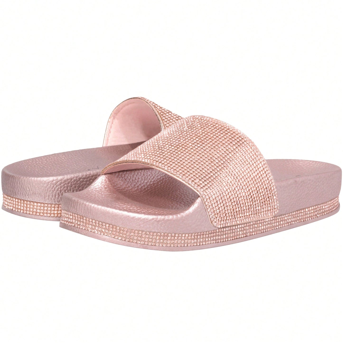 Women Rhinestone Decor Outdoor And Indoor Glamorous Black Flat Slides Rhinestone Slide Sandals