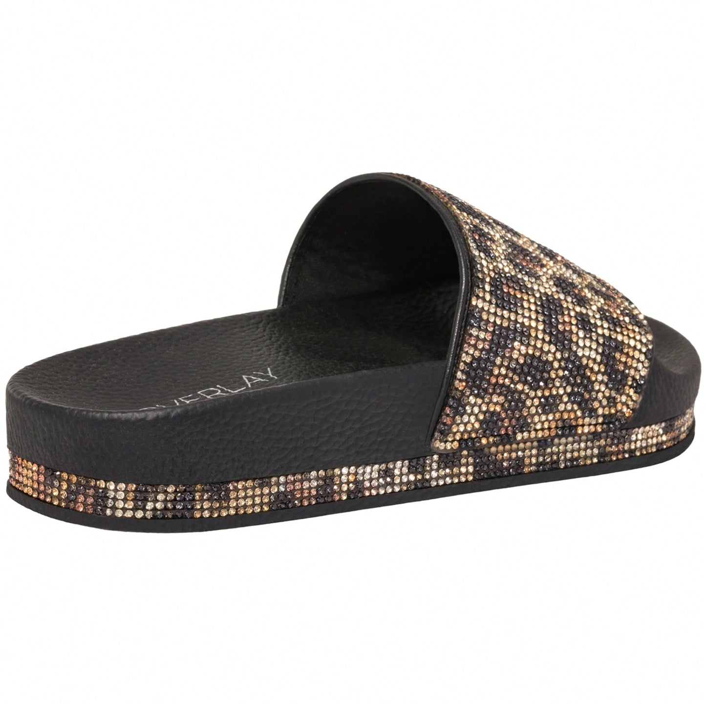 Women Rhinestone Decor Outdoor And Indoor Glamorous Black Flat Slides Rhinestone Slide Sandals