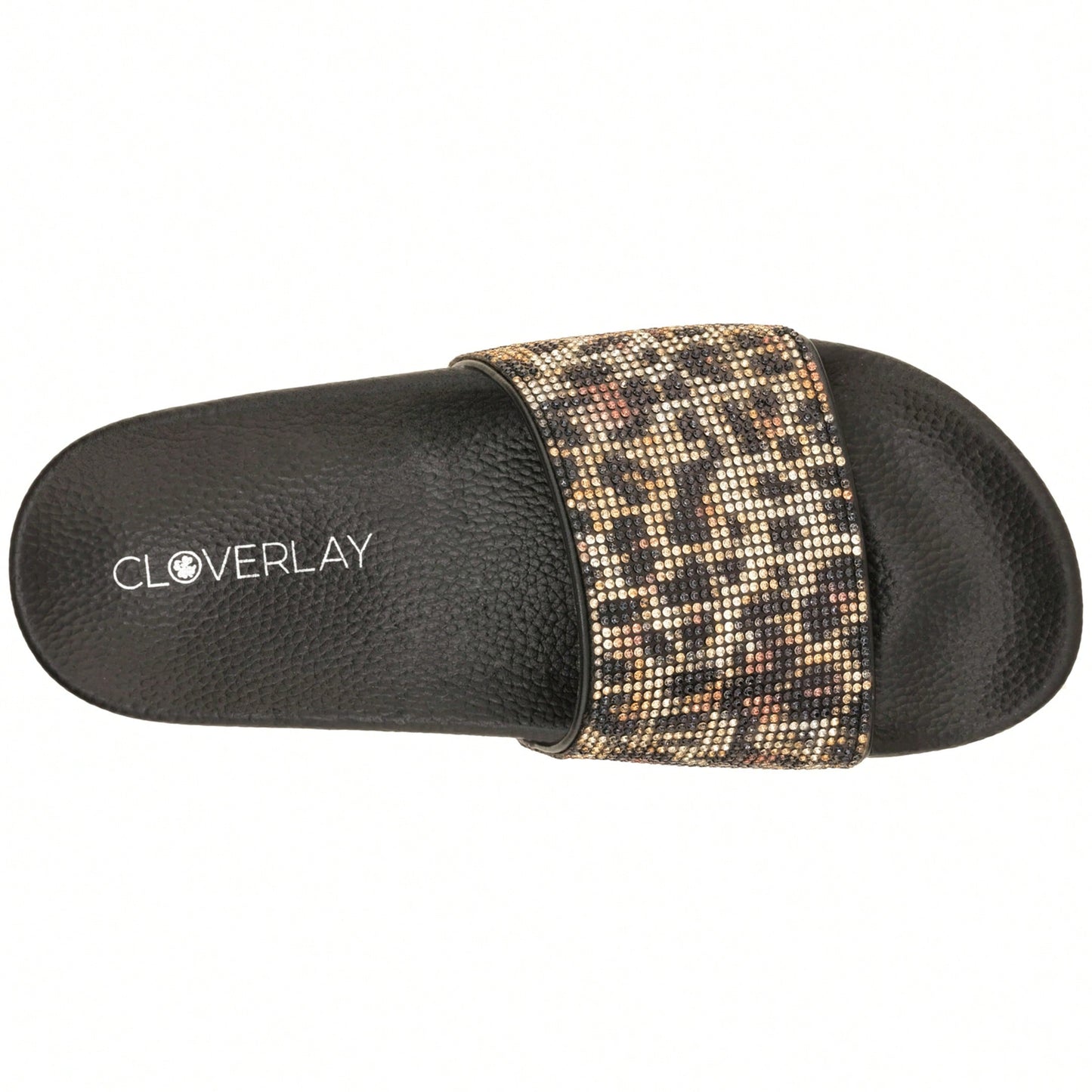 Women Rhinestone Decor Outdoor And Indoor Glamorous Black Flat Slides Rhinestone Slide Sandals