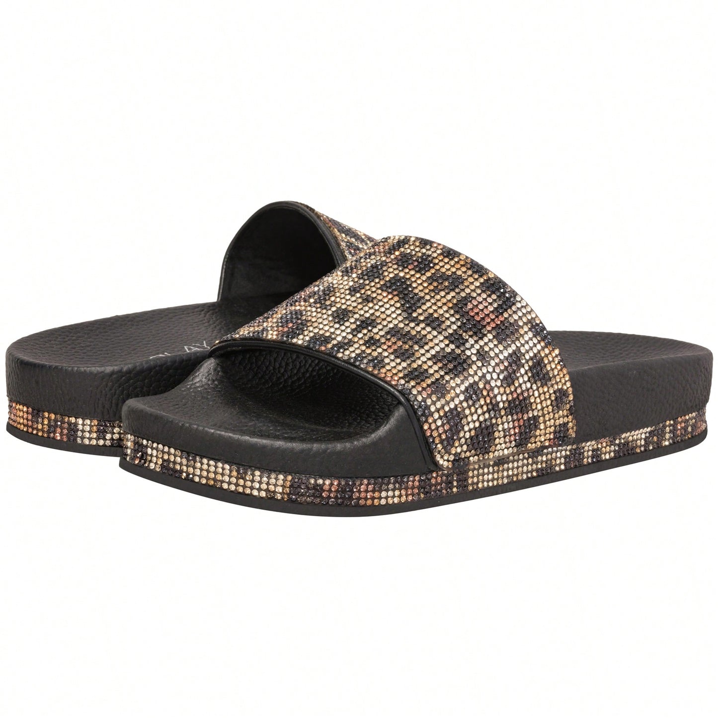 Women Rhinestone Decor Outdoor And Indoor Glamorous Black Flat Slides Rhinestone Slide Sandals