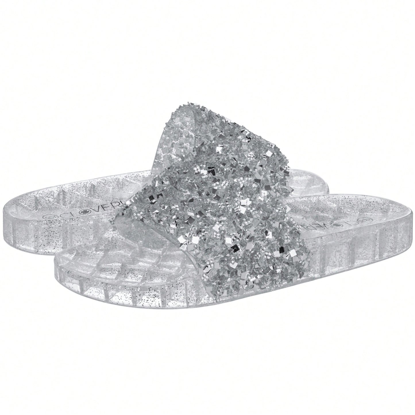 Women Rhinestone Decor Outdoor And Indoor Glamorous Flat Slides Jelly Glitter Slide Sandals Slippers