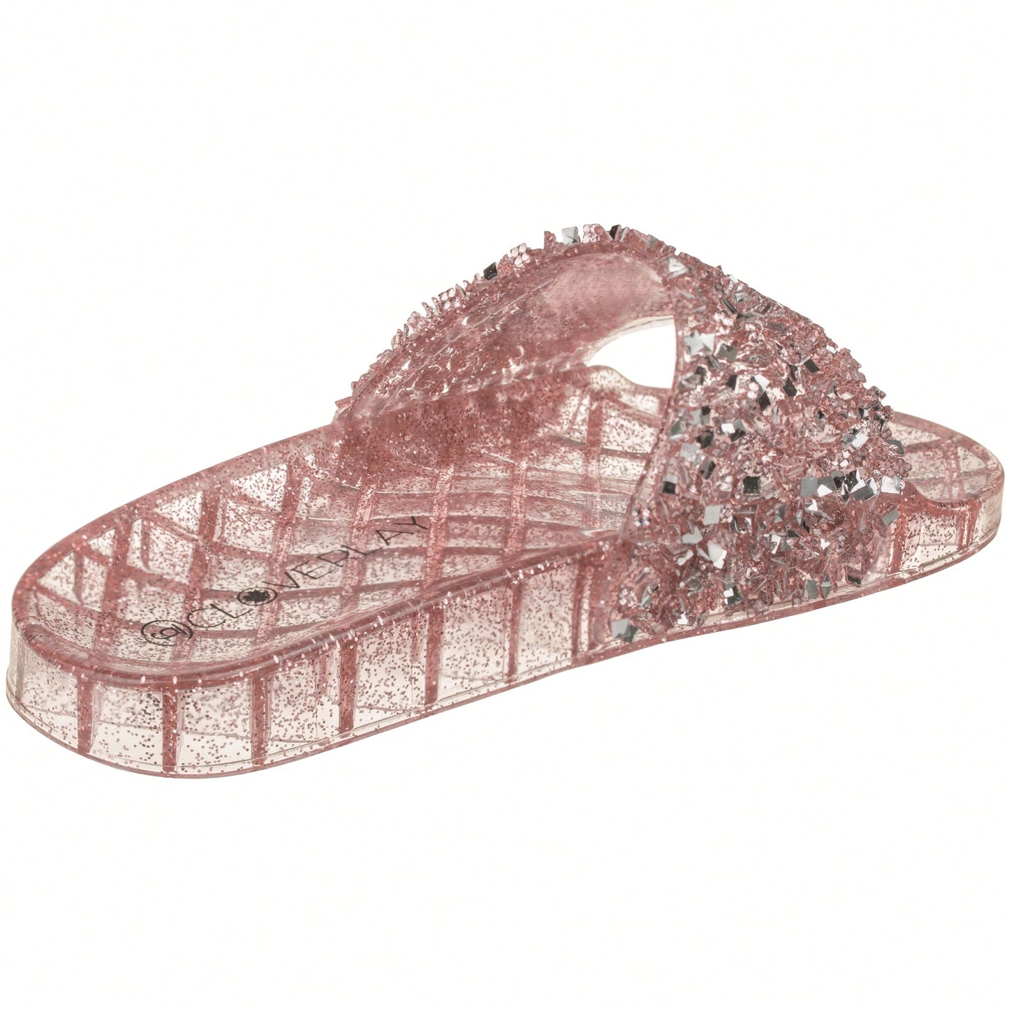 Women Rhinestone Decor Outdoor And Indoor Glamorous Flat Slides Jelly Glitter Slide Sandals Slippers