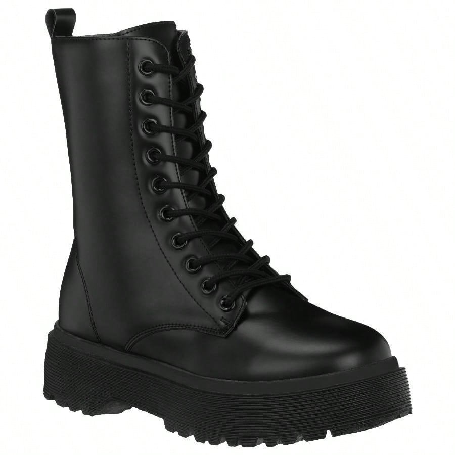 Women Lace-Up Front Combat Boots Fashionable Round Toe Low Heel Boots Chunky Platform Combat Boot Short Boots With Thick Sole Bottom Ankle Boots