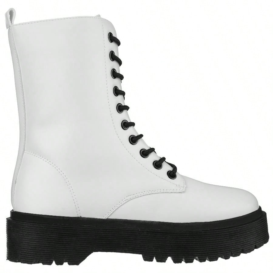 Women Lace-Up Front Combat Boots Fashionable Round Toe Low Heel Boots Chunky Platform Combat Boot Short Boots With Thick Sole Bottom Ankle Boots