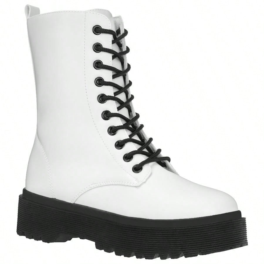 Women Lace-Up Front Combat Boots Fashionable Round Toe Low Heel Boots Chunky Platform Combat Boot Short Boots With Thick Sole Bottom Ankle Boots