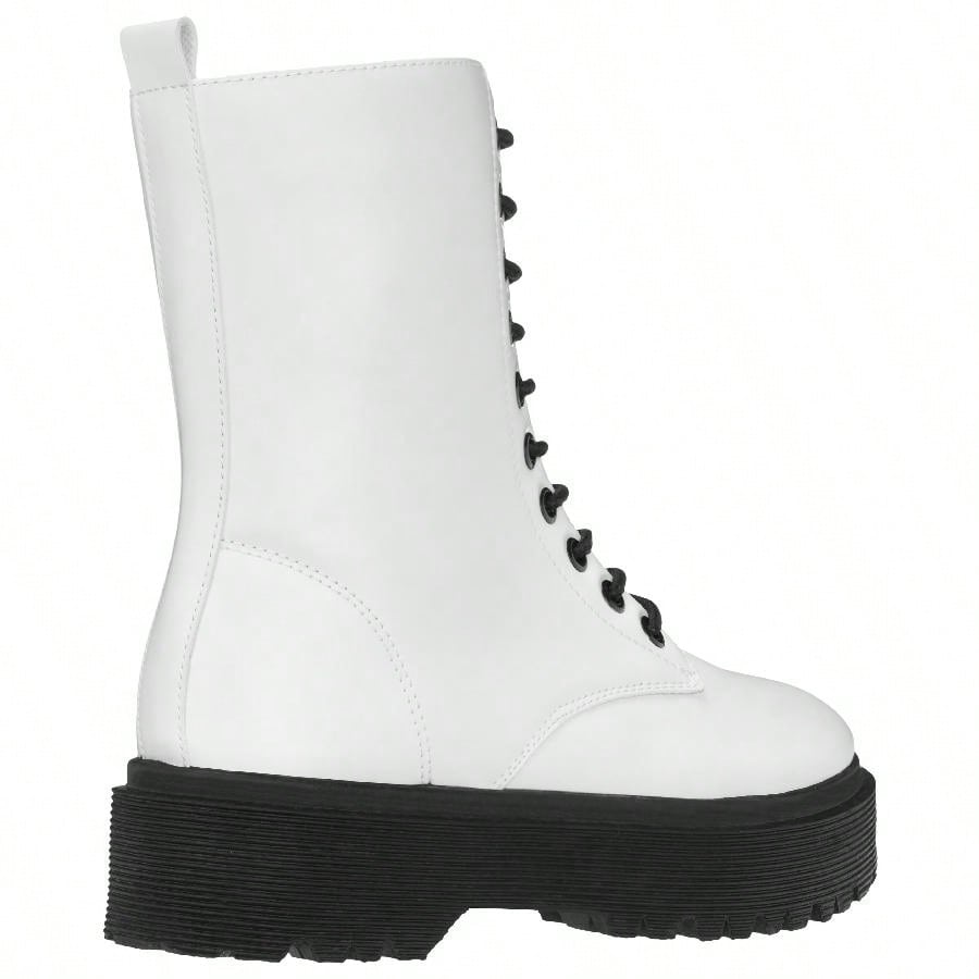 Women Lace-Up Front Combat Boots Fashionable Round Toe Low Heel Boots Chunky Platform Combat Boot Short Boots With Thick Sole Bottom Ankle Boots