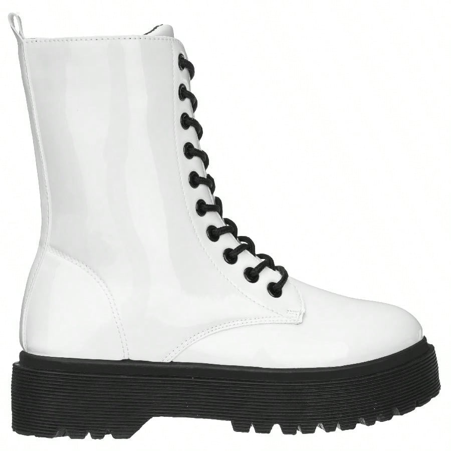 Women Lace-Up Front Combat Boots Fashionable Round Toe Low Heel Boots Chunky Platform Combat Boot Short Boots With Thick Sole Bottom Ankle Boots