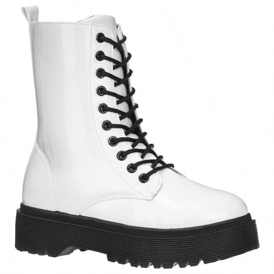 Women Lace-Up Front Combat Boots Fashionable Round Toe Low Heel Boots Chunky Platform Combat Boot Short Boots With Thick Sole Bottom Ankle Boots