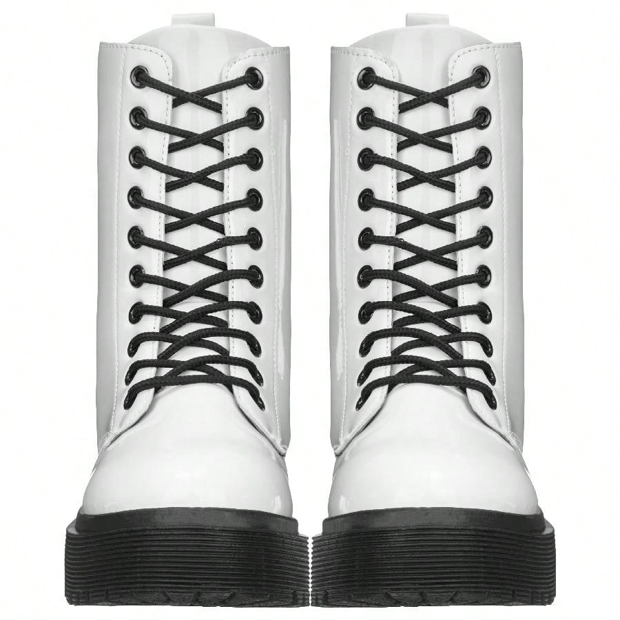 Women Lace-Up Front Combat Boots Fashionable Round Toe Low Heel Boots Chunky Platform Combat Boot Short Boots With Thick Sole Bottom Ankle Boots