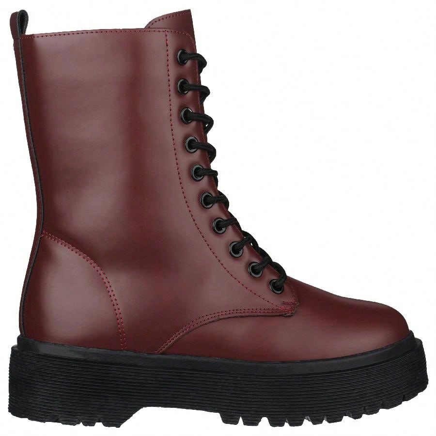 Women Lace-Up Front Combat Boots Fashionable Round Toe Low Heel Boots Chunky Platform Combat Boot Short Boots With Thick Sole Bottom Ankle Boots