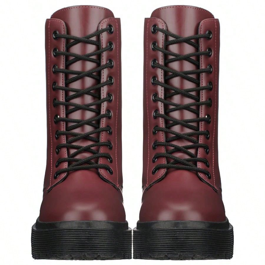 Women Lace-Up Front Combat Boots Fashionable Round Toe Low Heel Boots Chunky Platform Combat Boot Short Boots With Thick Sole Bottom Ankle Boots