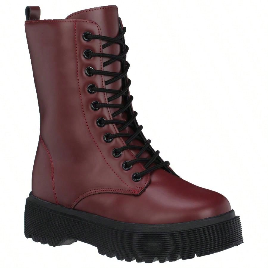 Women Lace-Up Front Combat Boots Fashionable Round Toe Low Heel Boots Chunky Platform Combat Boot Short Boots With Thick Sole Bottom Ankle Boots