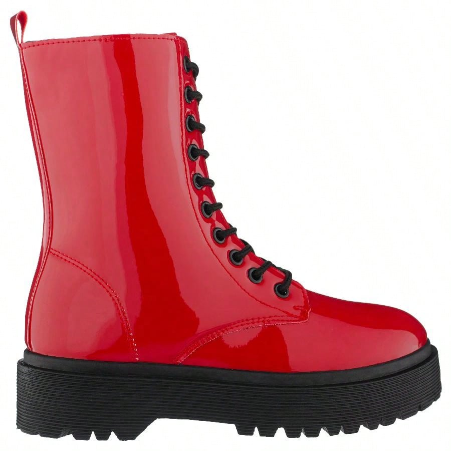 Women Lace-Up Front Combat Boots Fashionable Round Toe Low Heel Boots Chunky Platform Combat Boot Short Boots With Thick Sole Bottom Ankle Boots