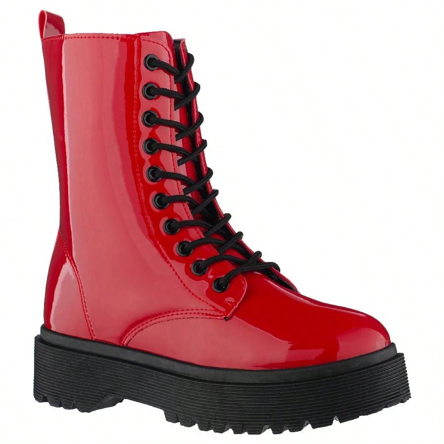 Women Lace-Up Front Combat Boots Fashionable Round Toe Low Heel Boots Chunky Platform Combat Boot Short Boots With Thick Sole Bottom Ankle Boots