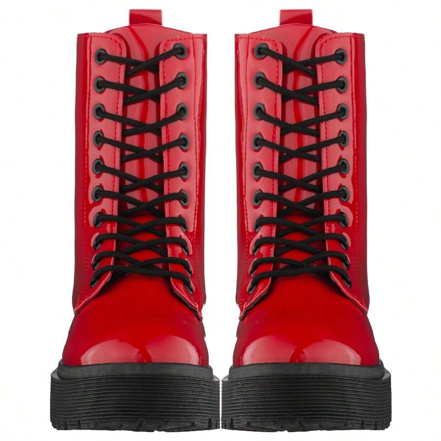 Women Lace-Up Front Combat Boots Fashionable Round Toe Low Heel Boots Chunky Platform Combat Boot Short Boots With Thick Sole Bottom Ankle Boots
