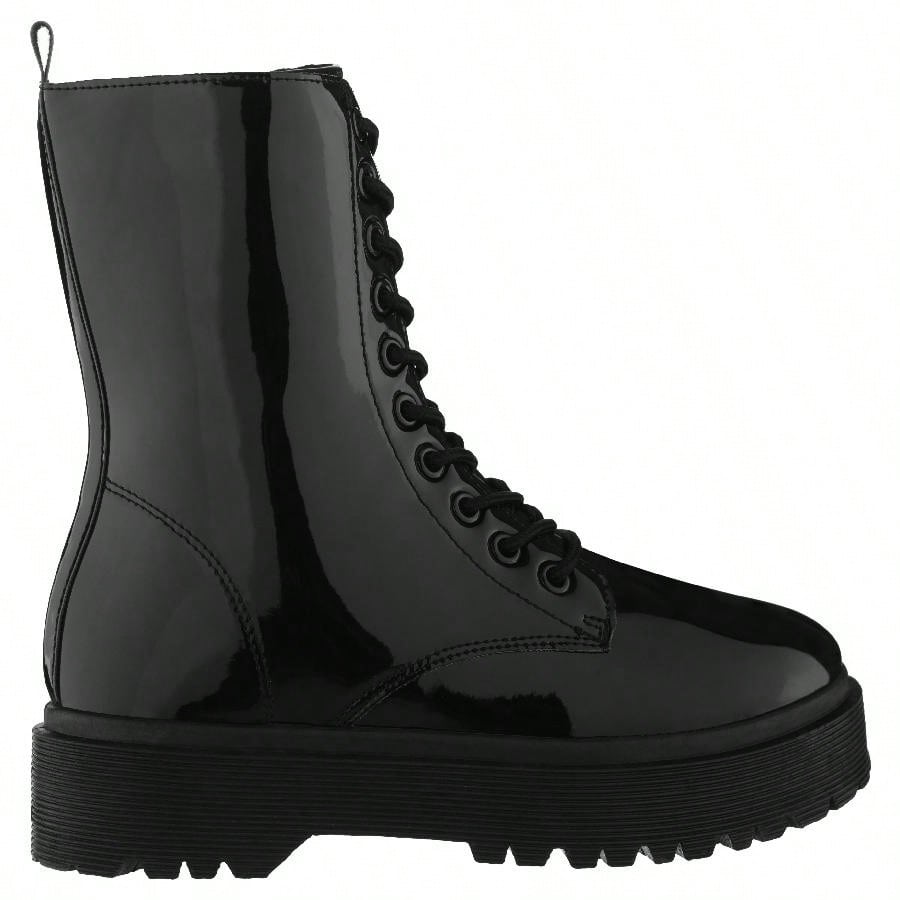 Women Lace-Up Front Combat Boots Fashionable Round Toe Low Heel Boots Chunky Platform Combat Boot Short Boots With Thick Sole Bottom Ankle Boots