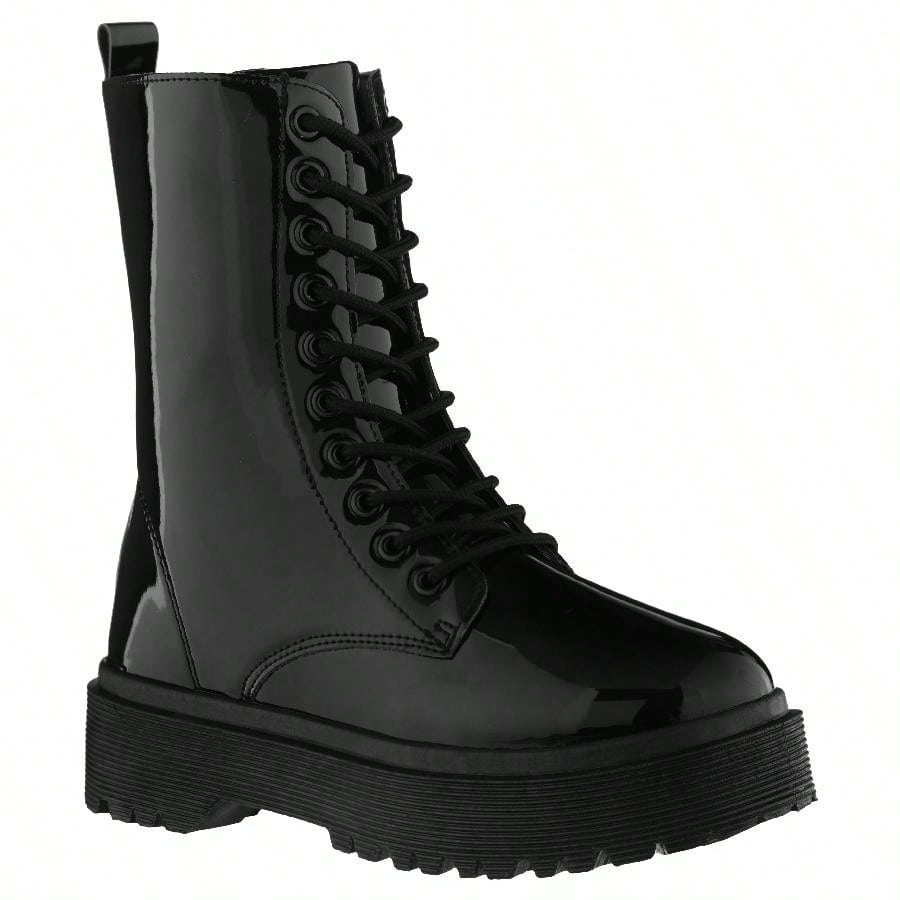 Women Lace-Up Front Combat Boots Fashionable Round Toe Low Heel Boots Chunky Platform Combat Boot Short Boots With Thick Sole Bottom Ankle Boots
