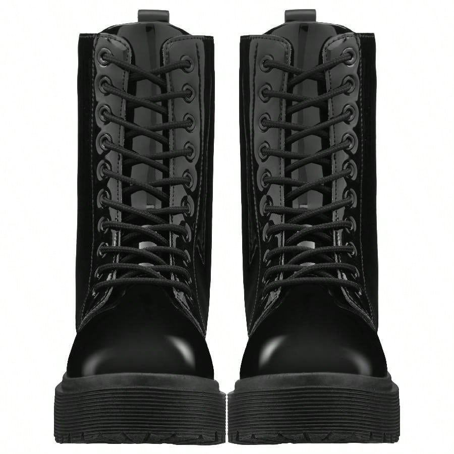Women Lace-Up Front Combat Boots Fashionable Round Toe Low Heel Boots Chunky Platform Combat Boot Short Boots With Thick Sole Bottom Ankle Boots