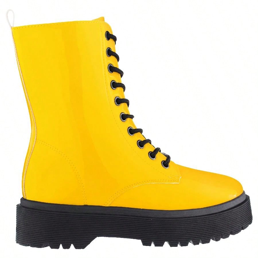 Women Lace-Up Front Combat Boots Fashionable Round Toe Low Heel Boots Chunky Platform Combat Boot Short Boots With Thick Sole Bottom Ankle Boots