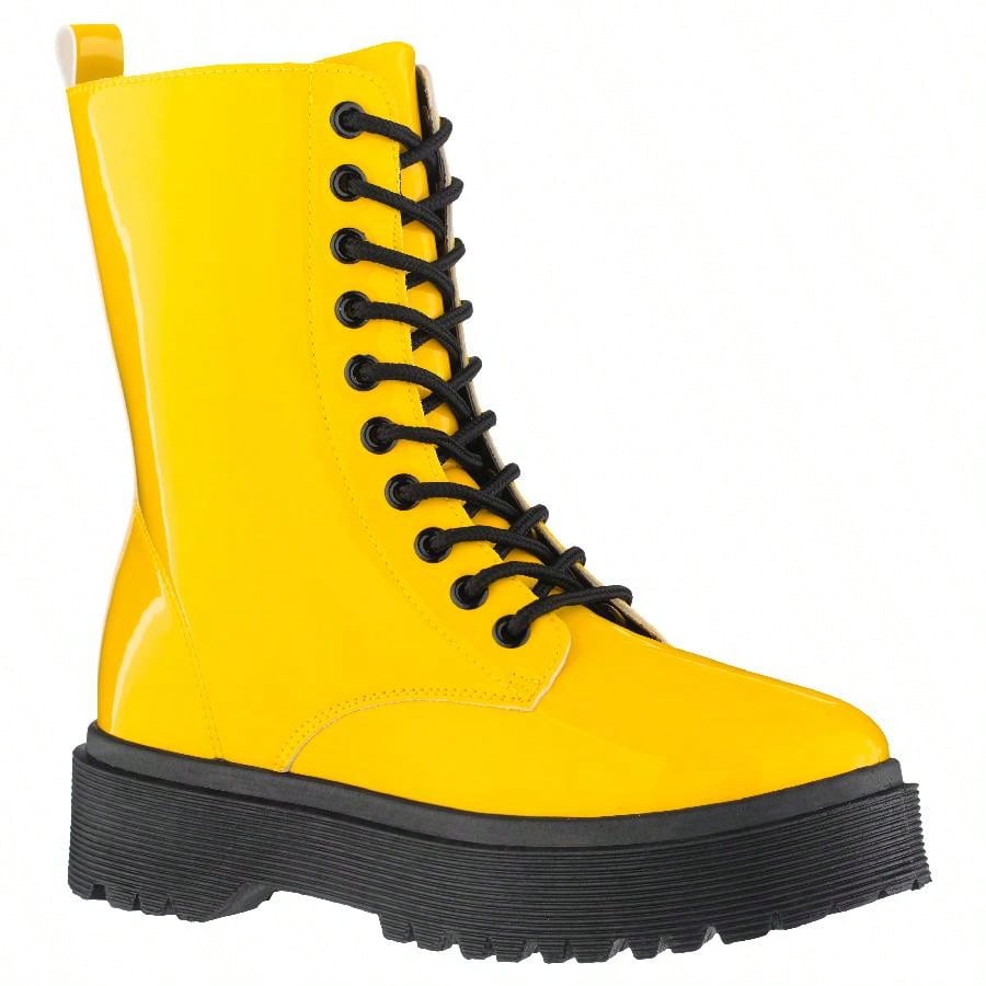 Women Lace-Up Front Combat Boots Fashionable Round Toe Low Heel Boots Chunky Platform Combat Boot Short Boots With Thick Sole Bottom Ankle Boots