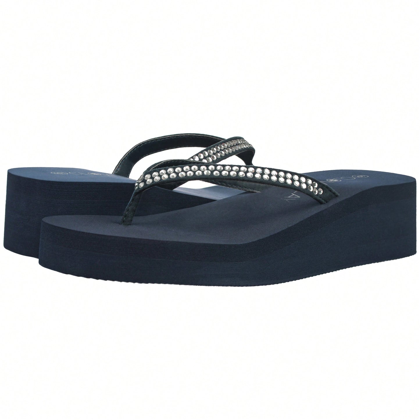 Women Rhinestone Decor Flip Flops Glamorous Summer Flip Flops Toe Post Vacation Fashion Black Flip Flops Summer Fashion Sandals