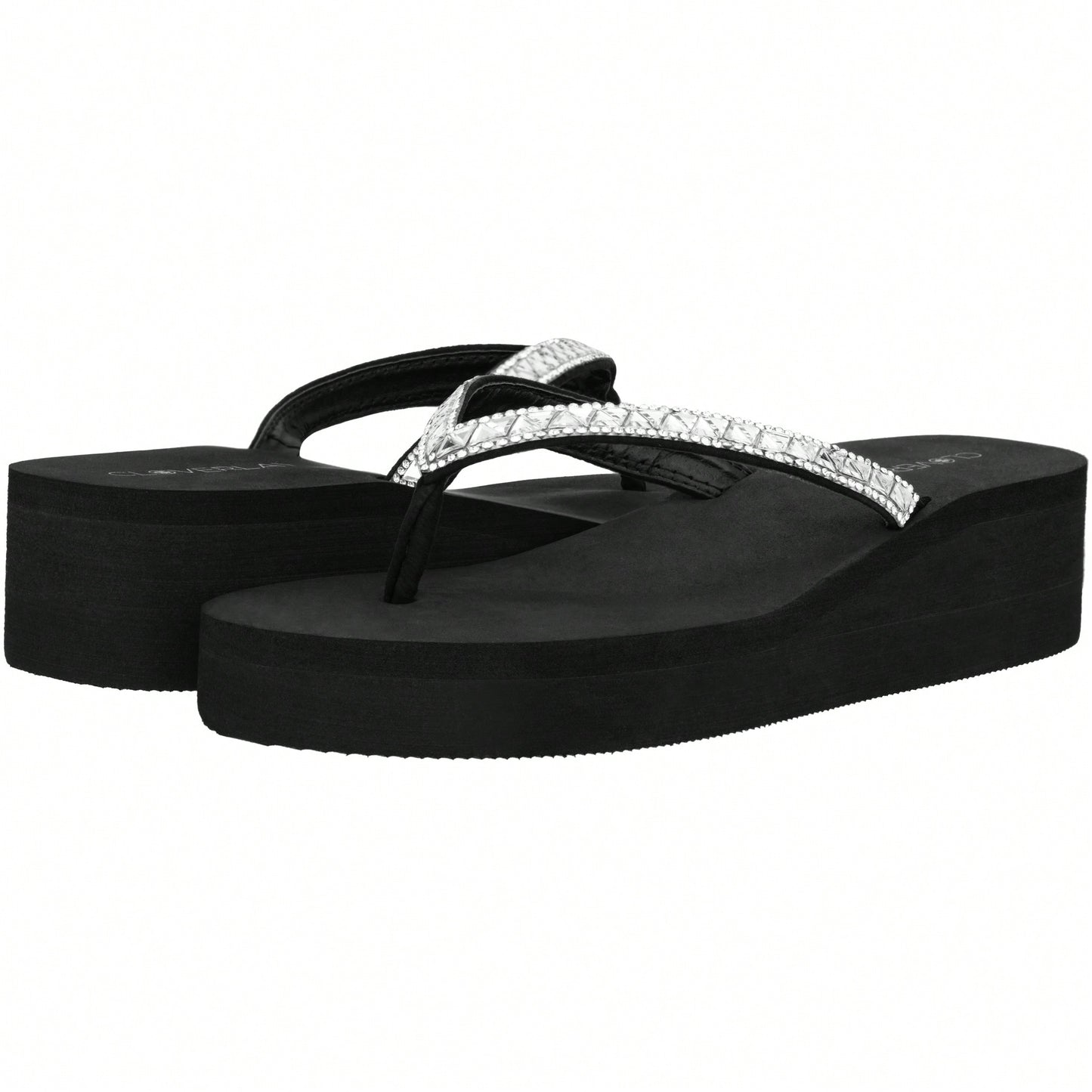 Women Rhinestone Decor Flip Flops Glamorous Summer Flip Flops Toe Post Vacation Fashion Black Flip Flops Summer Fashion Sandals
