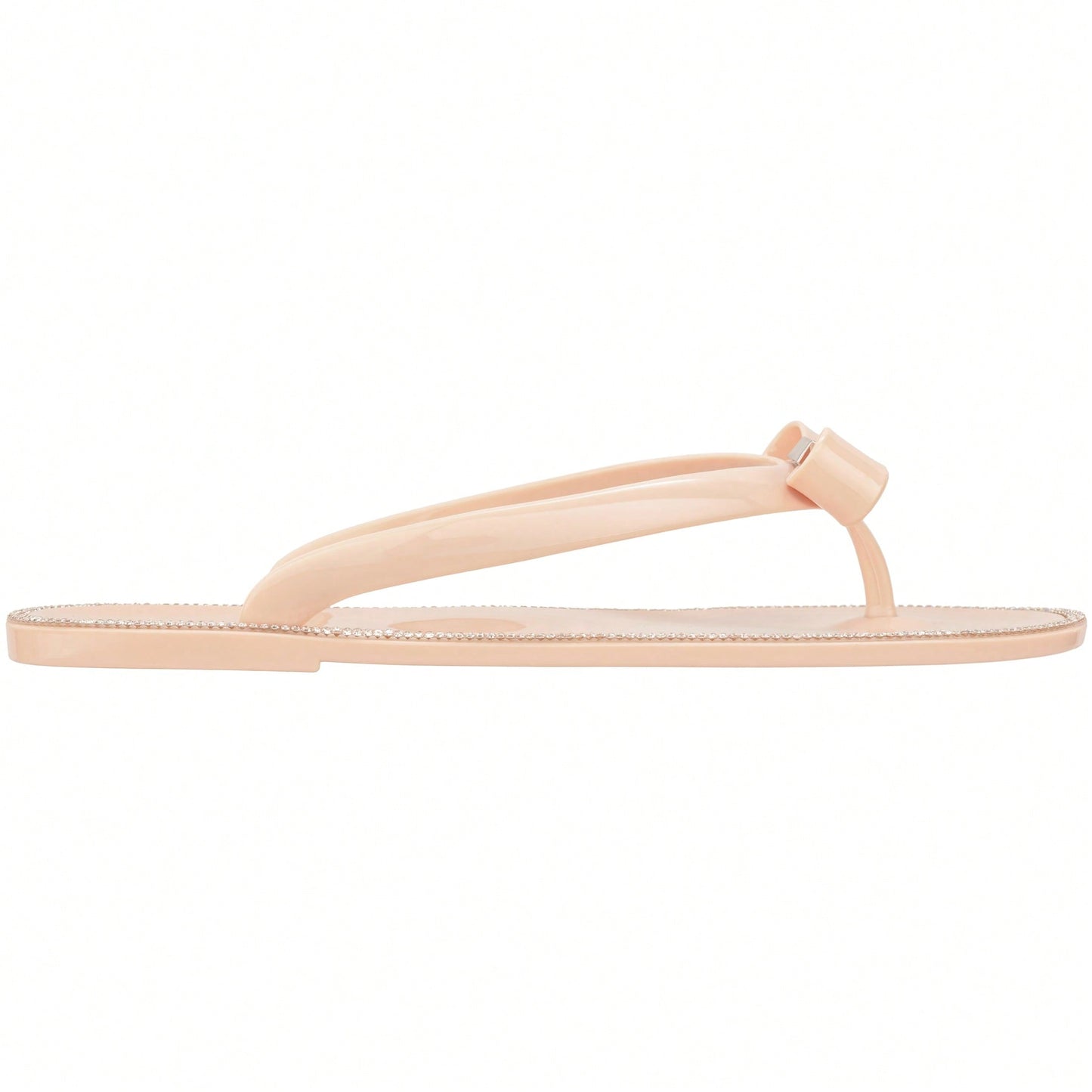 Women Bow Rhinestone Decor Flat Sandals Jelly Slide Sandals Fashionable Outdoor Plastic Flat Sandals Rhinestone Jelly Toe Post Flat Flip Flop Sandals