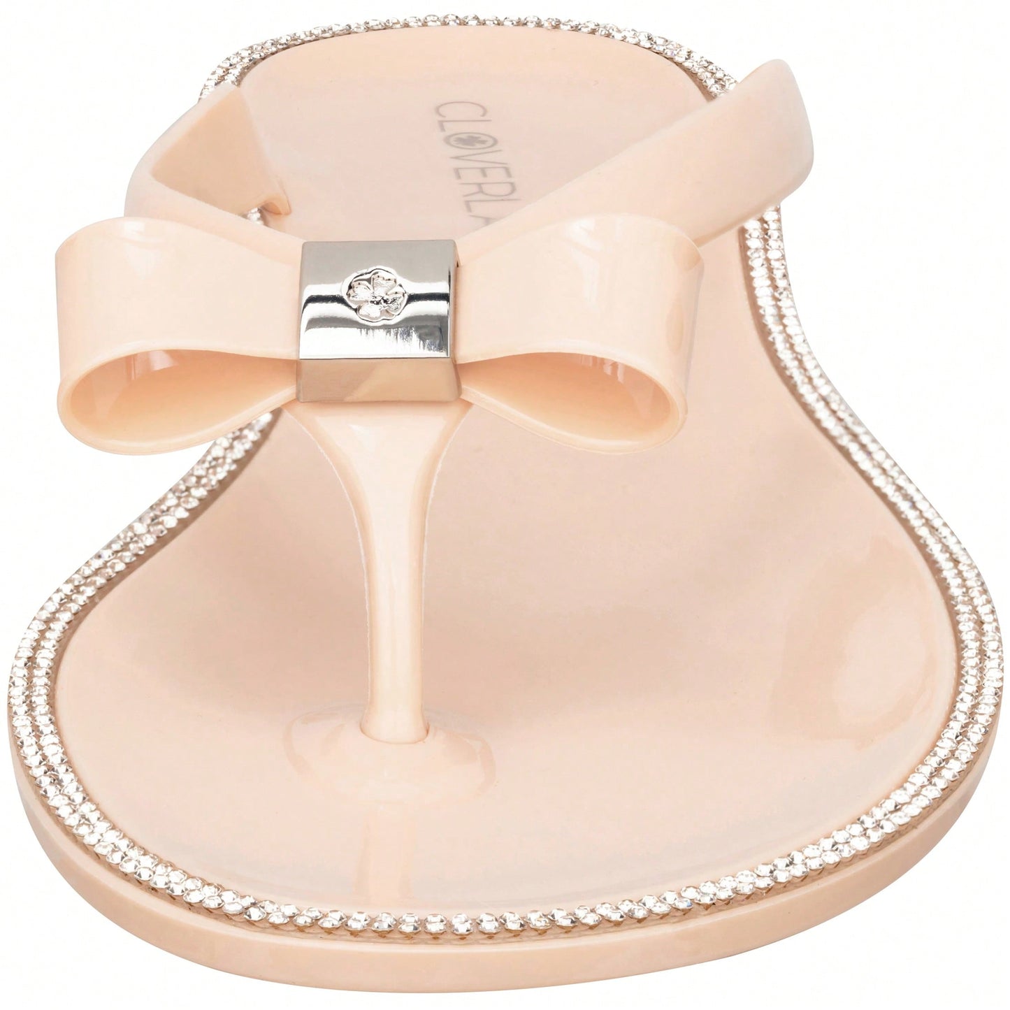 Women Bow Rhinestone Decor Flat Sandals Jelly Slide Sandals Fashionable Outdoor Plastic Flat Sandals Rhinestone Jelly Toe Post Flat Flip Flop Sandals