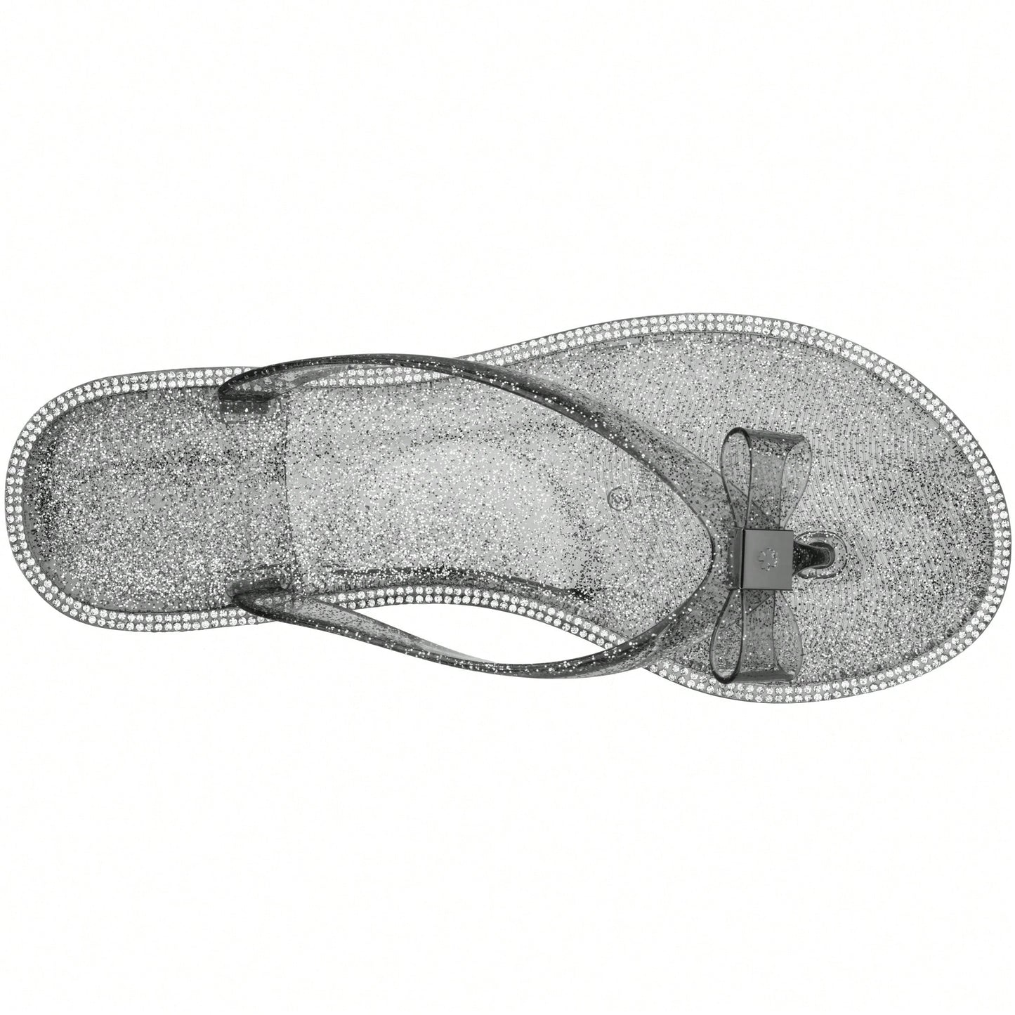 Women Bow Rhinestone Decor Flat Sandals Jelly Slide Sandals Fashionable Outdoor Plastic Flat Sandals Rhinestone Jelly Toe Post Flat Flip Flop Sandals