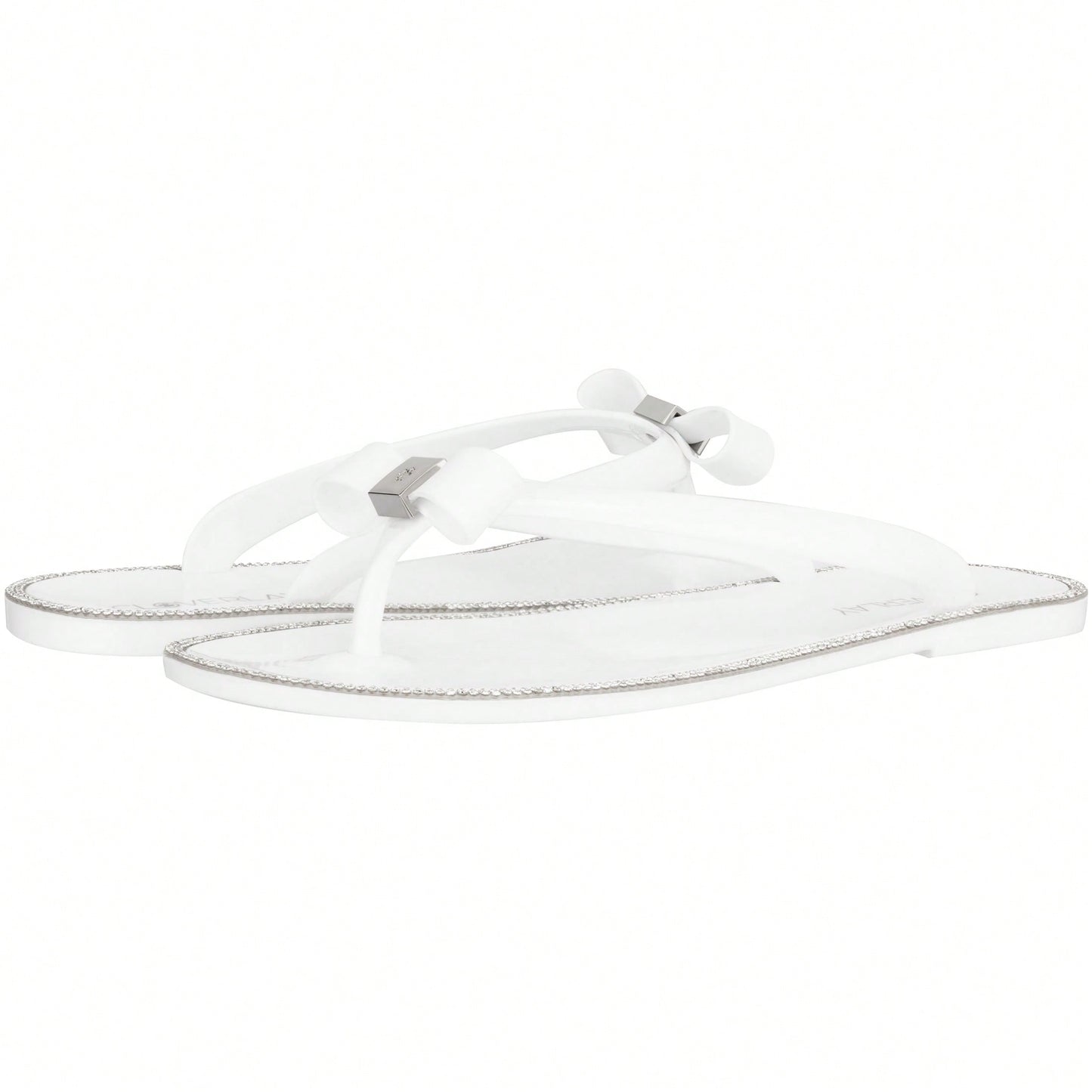 Women Bow Rhinestone Decor Flat Sandals Jelly Slide Sandals Fashionable Outdoor Plastic Flat Sandals Rhinestone Jelly Toe Post Flat Flip Flop Sandals