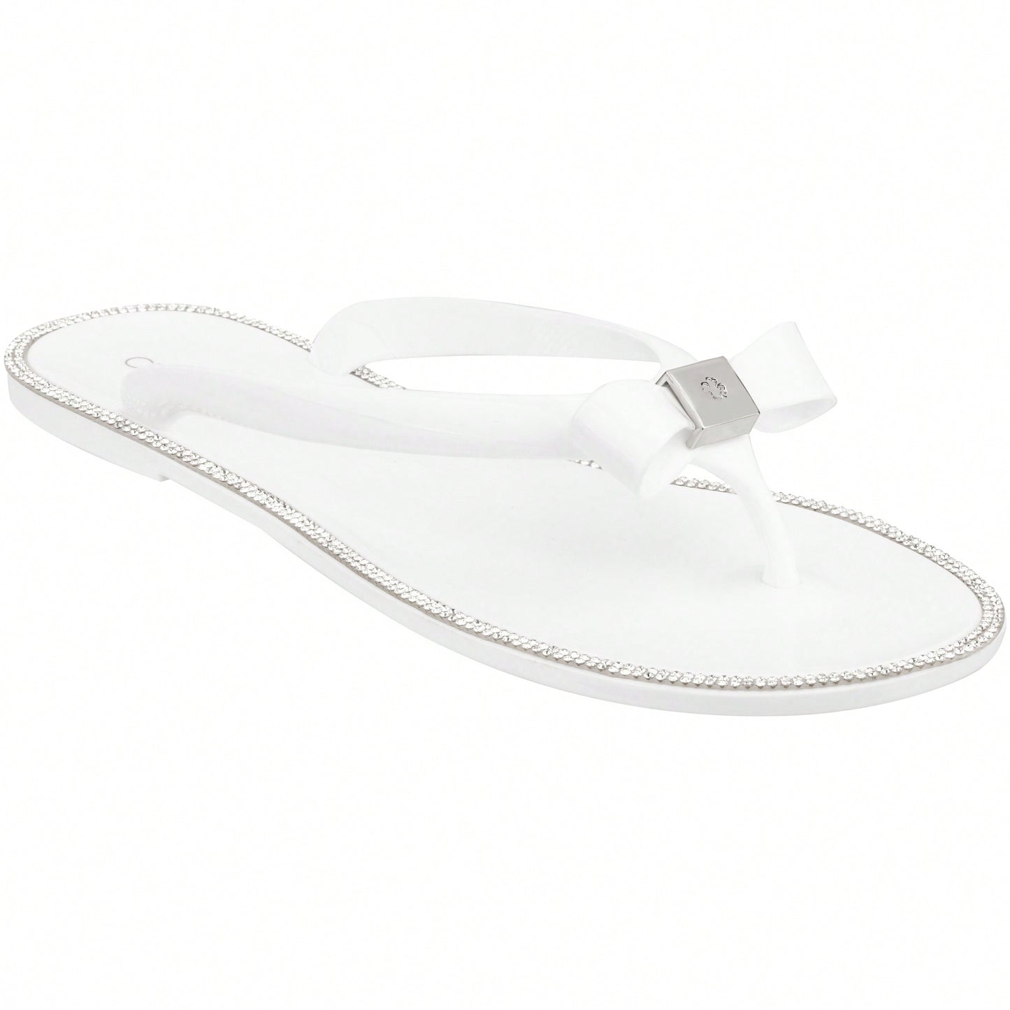 Women Bow Rhinestone Decor Flat Sandals Jelly Slide Sandals Fashionable Outdoor Plastic Flat Sandals Rhinestone Jelly Toe Post Flat Flip Flop Sandals