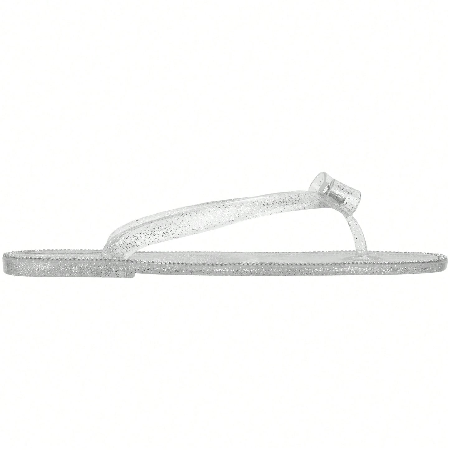 Women Bow Rhinestone Decor Flat Sandals Jelly Slide Sandals Fashionable Outdoor Plastic Flat Sandals Rhinestone Jelly Toe Post Flat Flip Flop Sandals