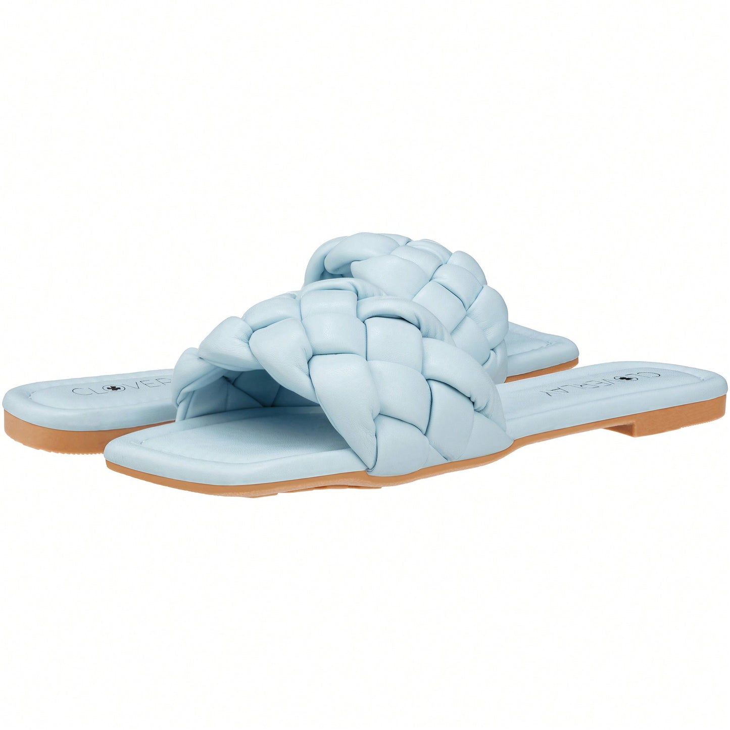 Women Braided Design Single Band Flat Sandals Open Toe Slide Sandals Square Toe Woven Sandals