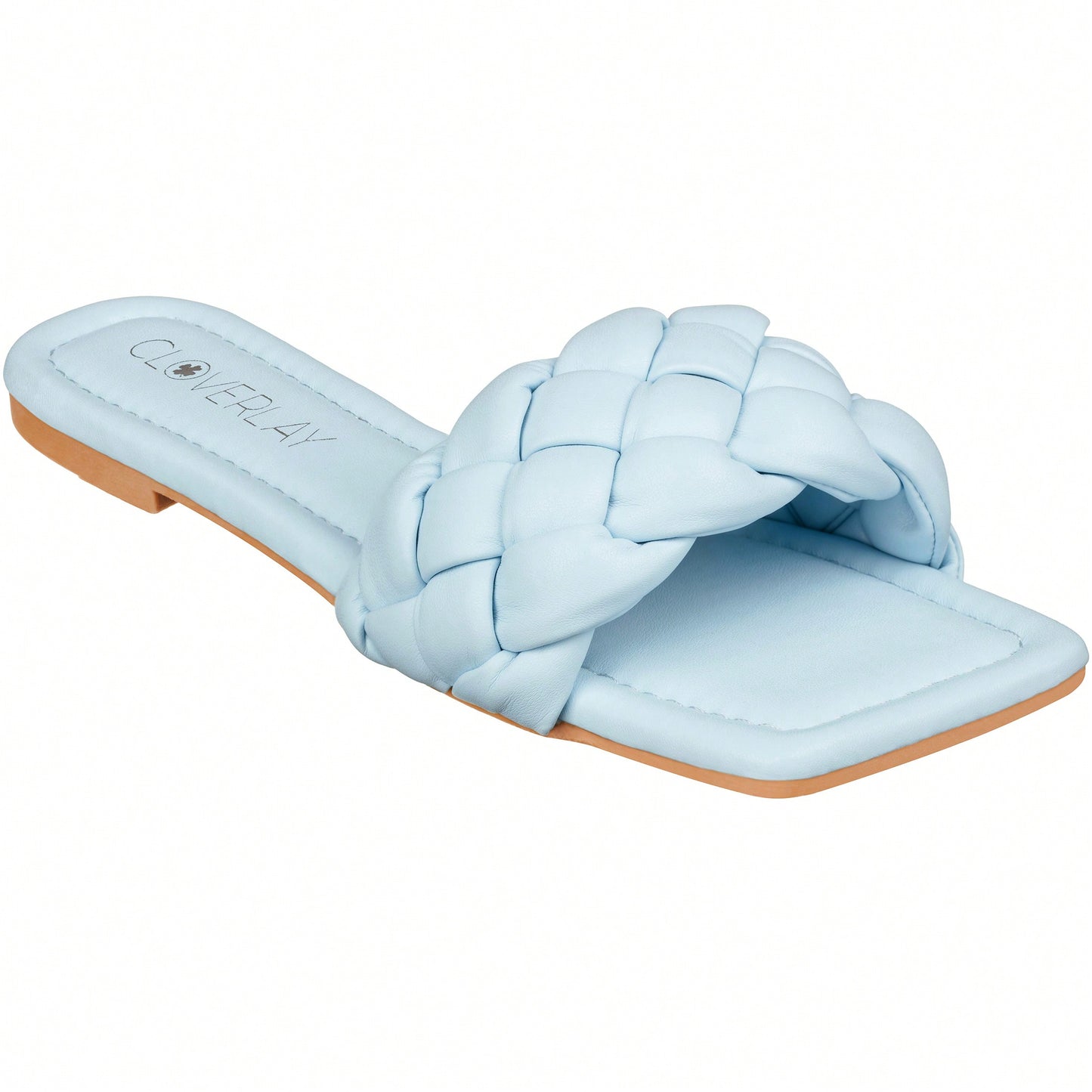 Women Braided Design Single Band Flat Sandals Open Toe Slide Sandals Square Toe Woven Sandals