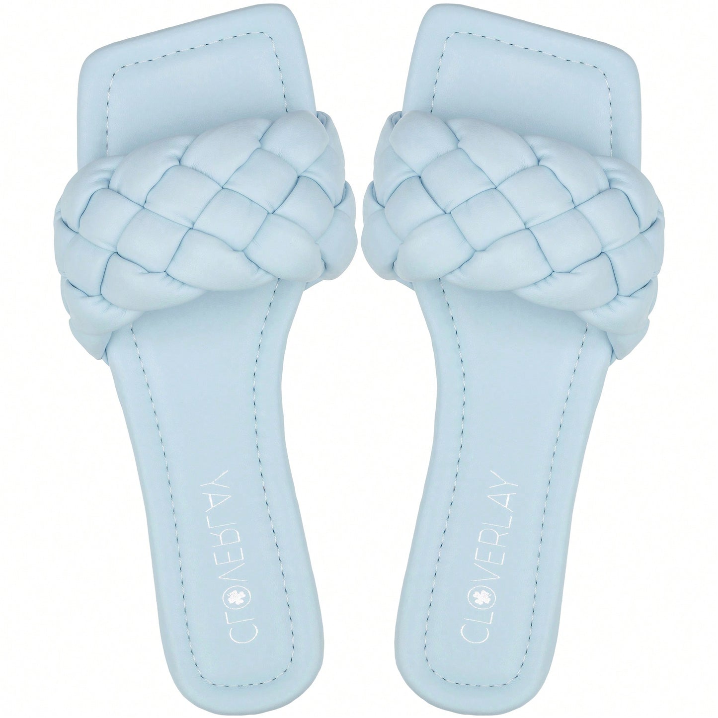 Women Braided Design Single Band Flat Sandals Open Toe Slide Sandals Square Toe Woven Sandals