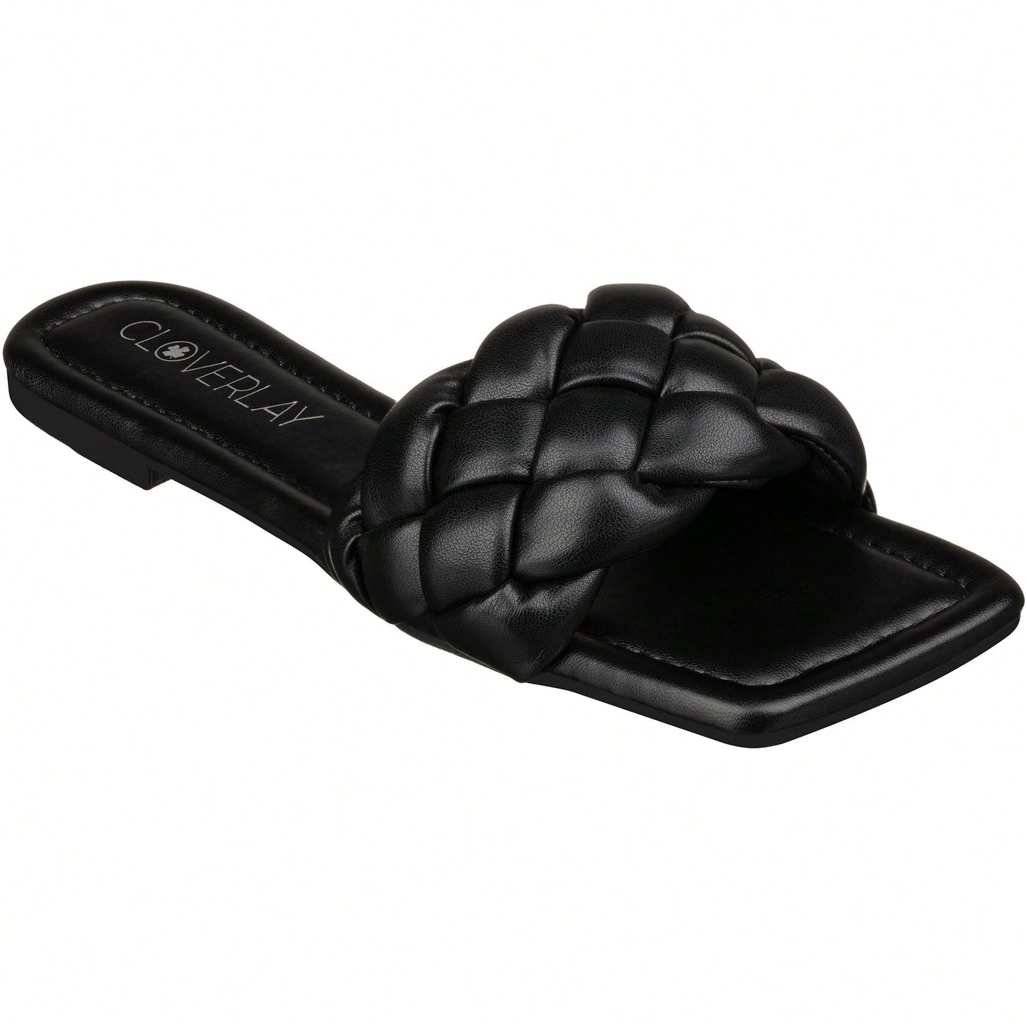 Women Braided Design Single Band Flat Sandals Open Toe Slide Sandals Square Toe Woven Sandals