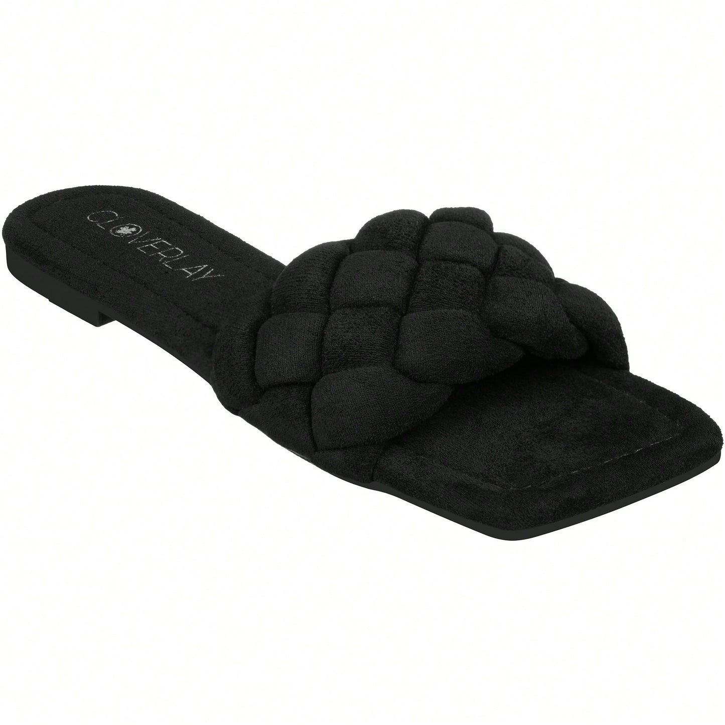 Women Braided Design Single Band Flat Sandals Open Toe Slide Sandals Square Toe Woven Sandals