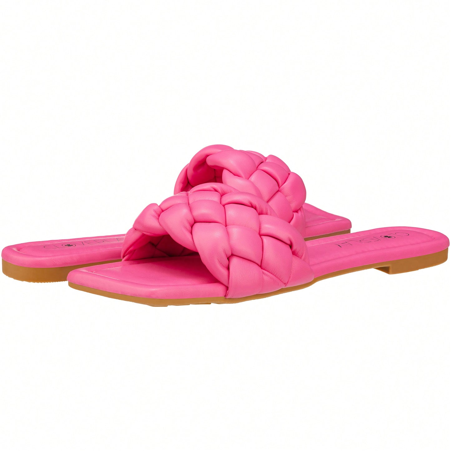 Women Braided Design Single Band Flat Sandals Open Toe Slide Sandals Square Toe Woven Sandals