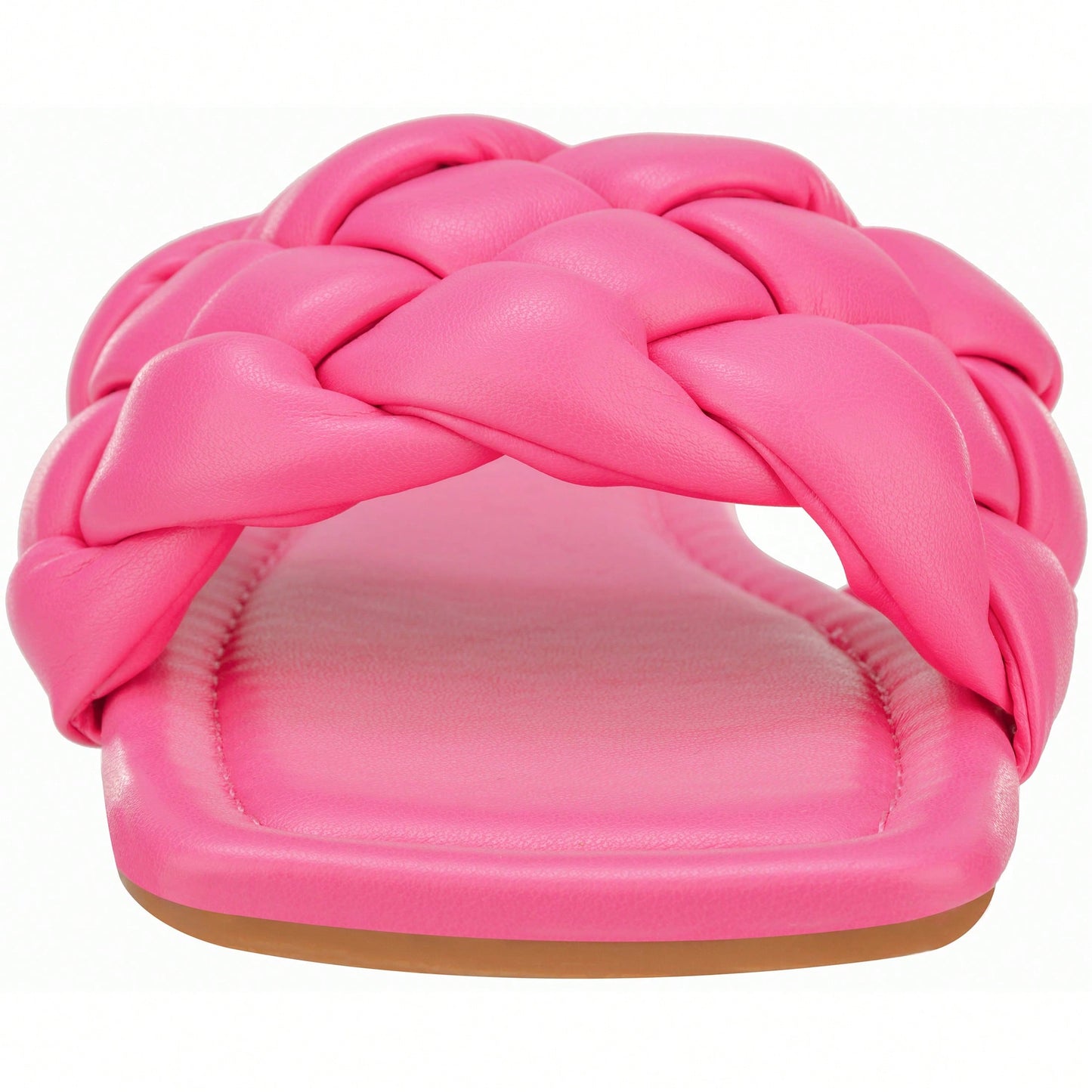 Women Braided Design Single Band Flat Sandals Open Toe Slide Sandals Square Toe Woven Sandals