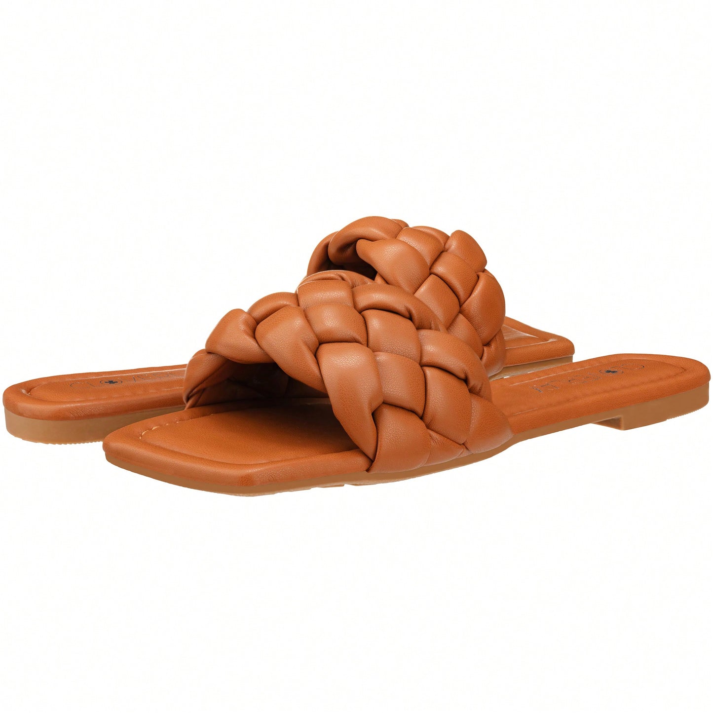 Women Braided Design Single Band Flat Sandals Open Toe Slide Sandals Square Toe Woven Sandals