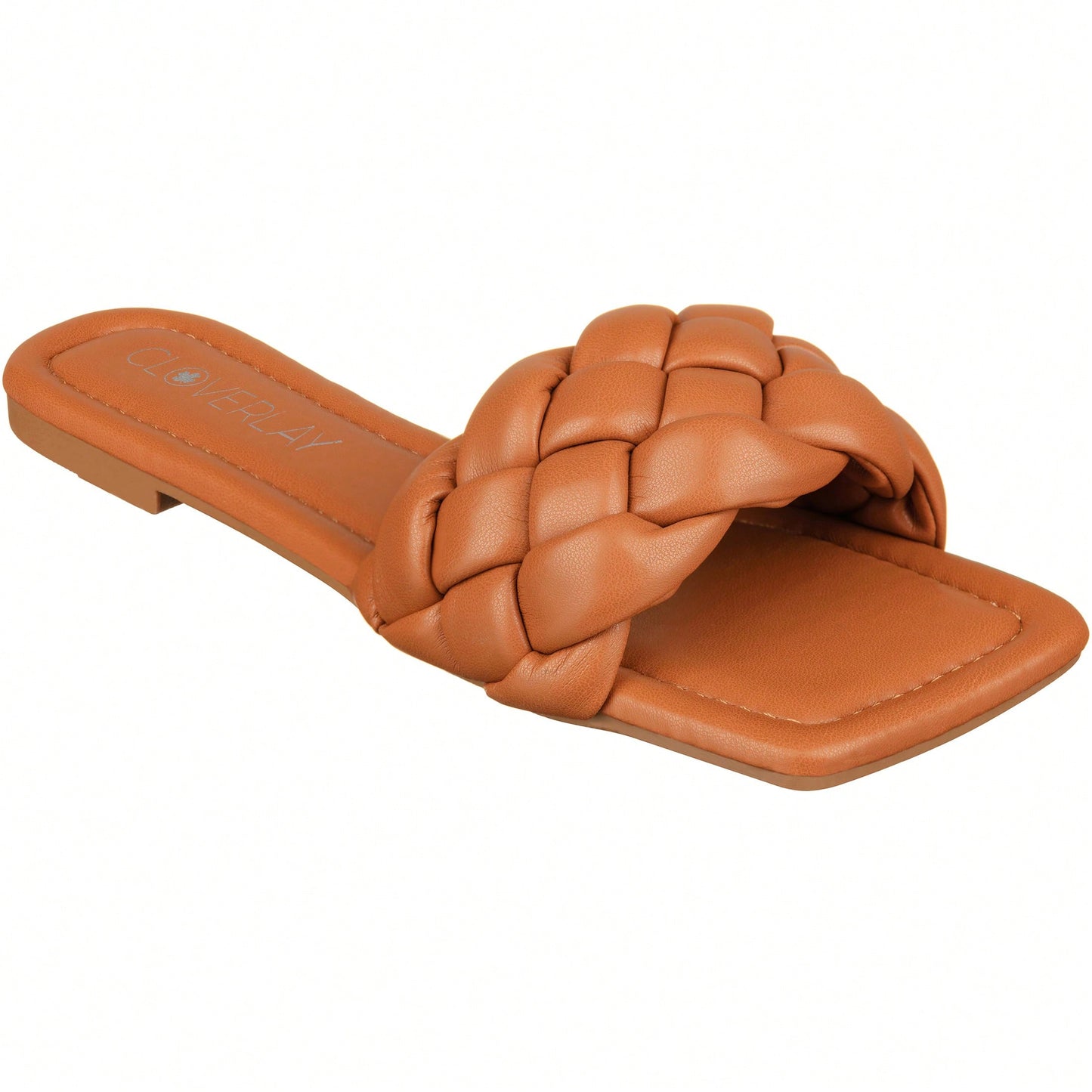 Women Braided Design Single Band Flat Sandals Open Toe Slide Sandals Square Toe Woven Sandals