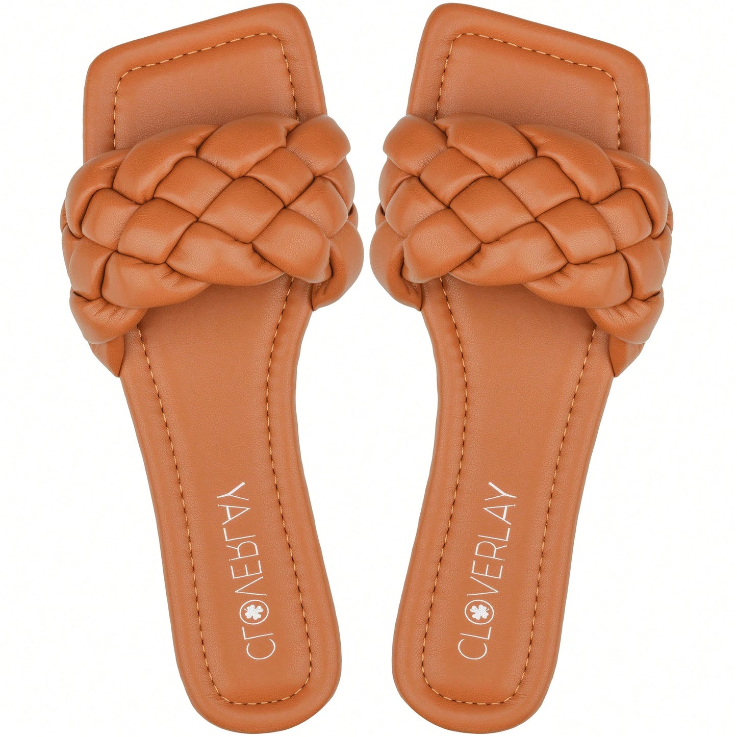 Women Braided Design Single Band Flat Sandals Open Toe Slide Sandals Square Toe Woven Sandals