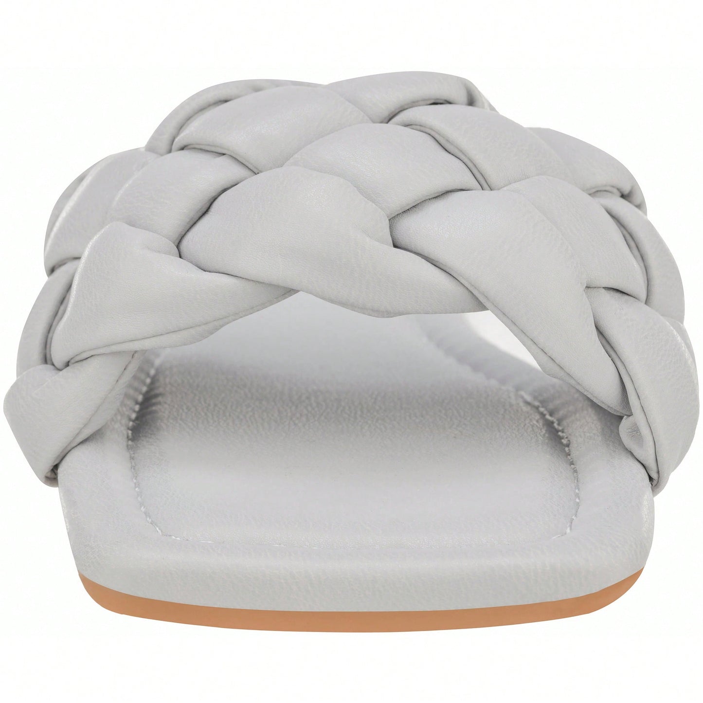 Women Braided Design Single Band Flat Sandals Open Toe Slide Sandals Square Toe Woven Sandals