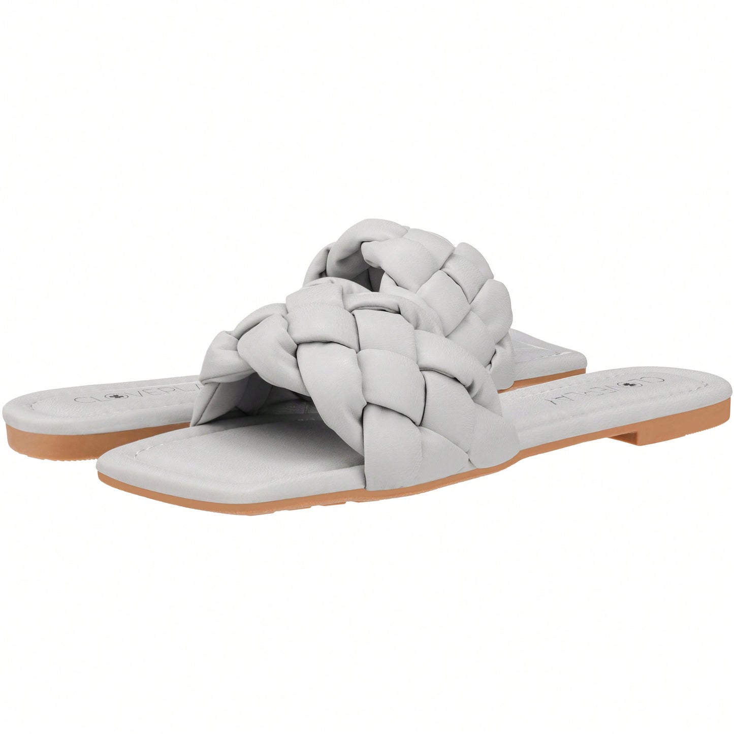 Women Braided Design Single Band Flat Sandals Open Toe Slide Sandals Square Toe Woven Sandals